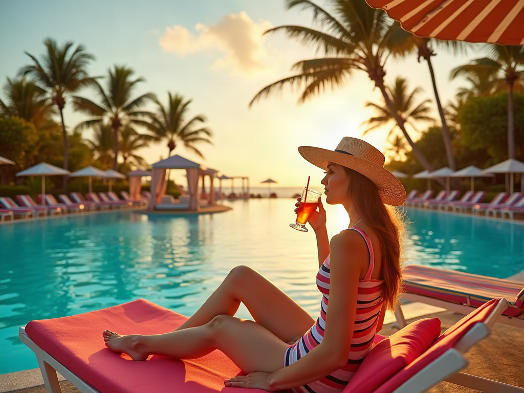 A resort pool and loungers, the shape of the prize